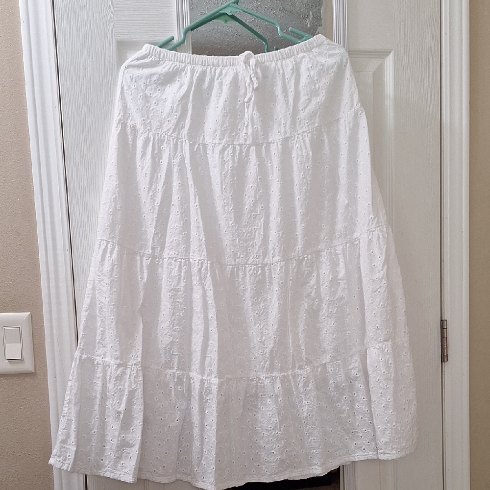 Japna White Drawstring Maxi Skirt